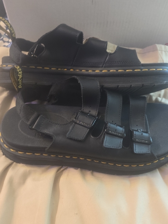 Dr. Martens  Black Triple-Strap Buckle Sandals with Yellow Stitching Like New main image 5